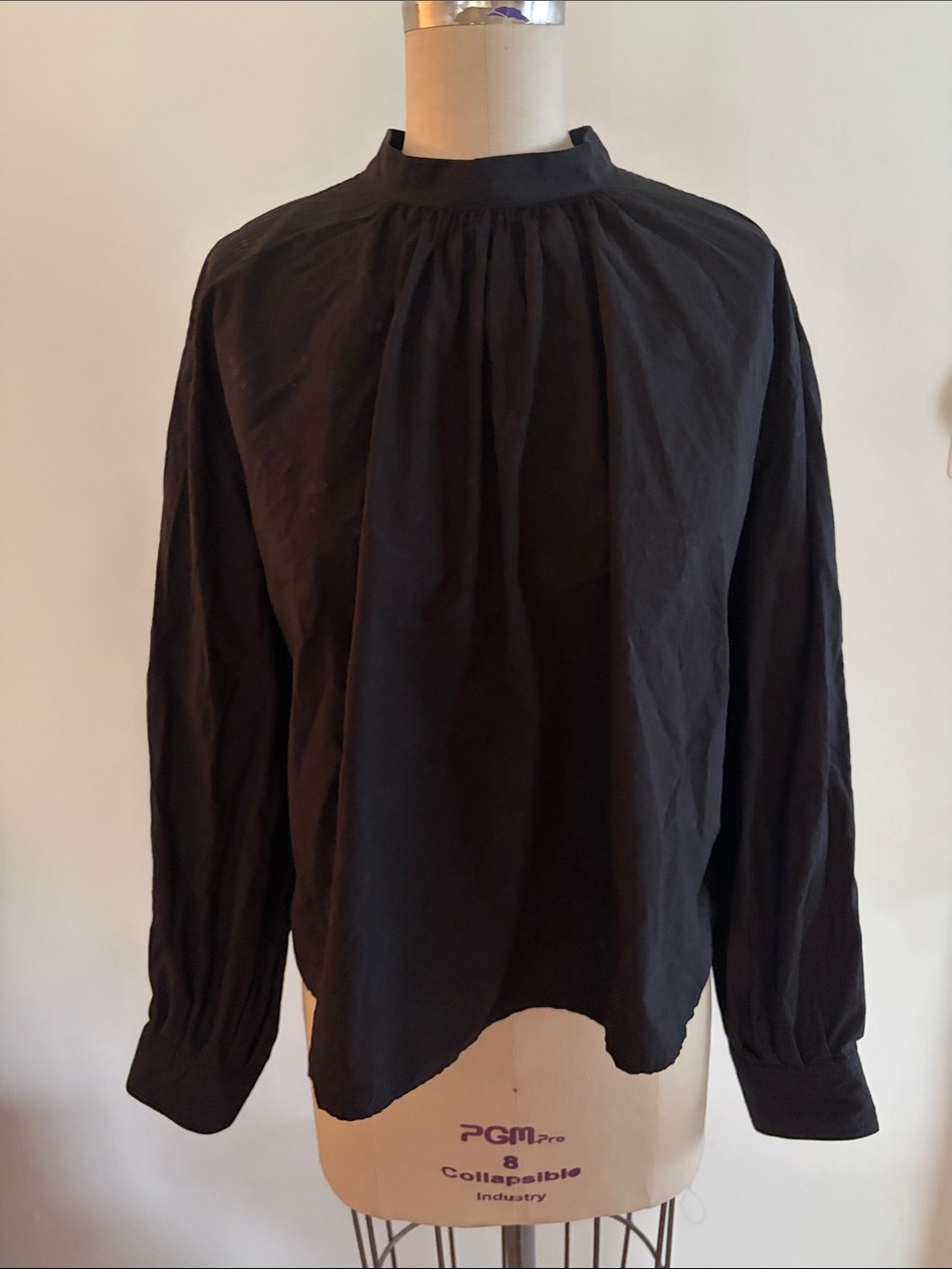 COS Black Long-Sleeve Gathered Neck Blouse